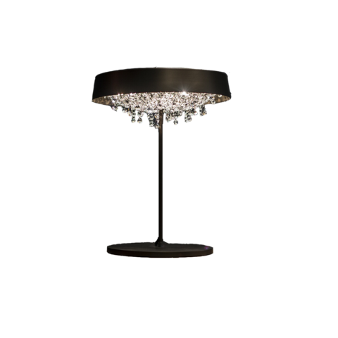 lampada da tavolo con cristalli trasparenti